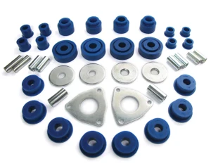 Polyurethane Suspension Bushing Kit By Polybush, Front And Rear Suspension, Blue / Soft, For Land Rover Defender 110, 1993-Only North American Spec