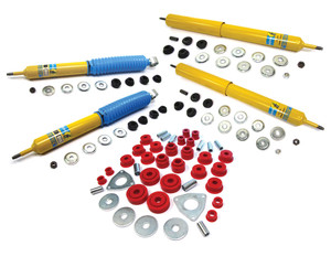 Bilstein Performance Shock Absorber Kit With Polyurethane Suspension Bushings By Polybush, Front And Rear Suspension, Red / Very Firm, For Land Rover Discovery 1, Defender 90 And Range Rover Classic