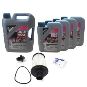 Complete Oil Change Kit For Land Rover LR4, Discovery 5, Range Rover Sport Supercharged, And Range Rover Full Size, Includes Oil Filter & Seal By Mahle, 9 Liters LIQUI MOLY Special Tech LR SAE 0W-20 Oil, Drain Plug, & Reminder Sticker (See Fitment Years)