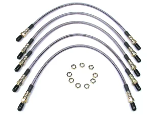 Performance Stainless Steel Brake Hose Kit With Teflon Liners For 2-Inch Raised Suspension With Extended Hoses On Range Rover Classic, 1987 - 1989