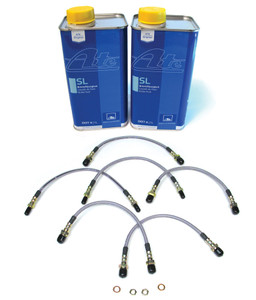 Performance Brake Hose Kit, Stainless Steel Hoses With ATE Original SL DOT 4 Brake Fluid For Range Rover Classic, 1992 - 1995