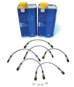 Performance Brake Hose Kit, Stainless Steel Hoses With ATE Original SL DOT 4 Brake Fluid For Range Rover Classic, 1992 - 1995