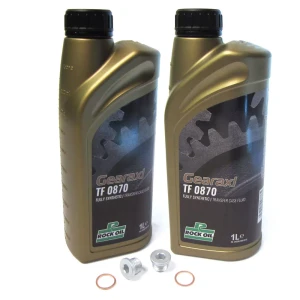 Transfer Case Maintenance Kit For Land Rover LR3 And LR4, Includes 2 Liters Rock Oil TF0870 Transfer Case Fluid IYK500010 And Replacement Drain And Fill Plugs With Washer Seals, 2005 - 2013