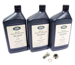 Transfer Case Maintenance Kit, 3 Quarts Genuine Transfer Case Fluid 75W90R GL5 And 2 Drain Plugs With Washer For Land Rover Discovery I