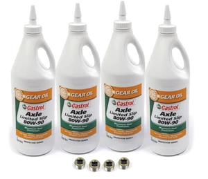 Differential Service Kit, Front And Rear, For Land Rover Defender 90 and 110 and Range Rover Classic, Includes 4 Quarts Castrol Differential Fluid 80-W90 and 4 Replacement Plugs (See Fitment Years)