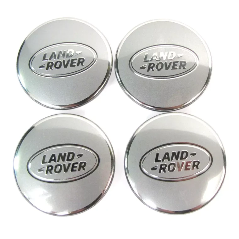 Genuine Wheel Center Caps LR094546, Set Of 4, Satin Silver / Bright Aluminum With Land Rover Logo, For Land Rover Discovery Series II, LR3, Freelander, Range Rover Full Size L322, And Range Rover P38 (See Fitment Years)