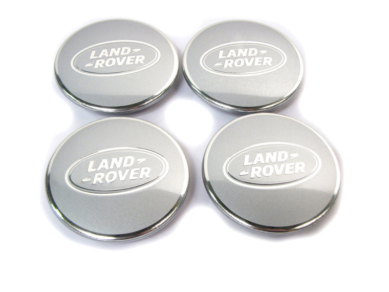 Genuine Wheel Center Caps, Satin Silver / Bright Aluminium With Land Rover Logo, Set Of 4 , For Land Rover Discovery Series II, LR3, Freelander, Range Rover P38 And Range Rover Full Size L322 (LR094546G)