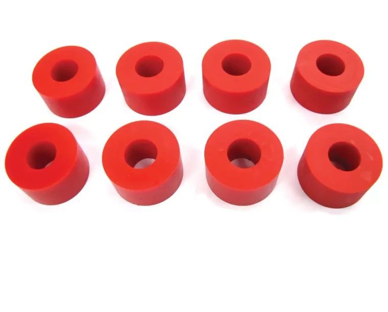 Polyurethane Bushing Kit By Polybush For Front Shock Absorbers, Red / Very Firm, For Land Rover Discovery 1, Defender 90 And 110, And Range Rover Classic