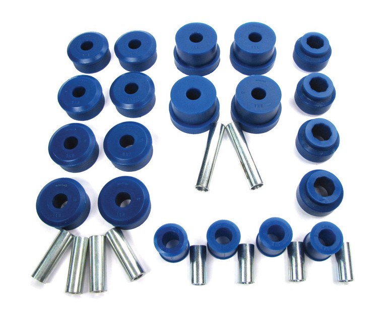 Polyurethane Bushing Kit By Polybush, Front And Rear Suspension, Blue / Soft, For Range Rover P38