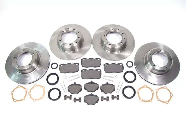 Front And Rear Brake Rebuild Kit For Land Rover Defender 90, 1994 - 1997, Includes Genuine Pads, Standard Rotors, And Hardware