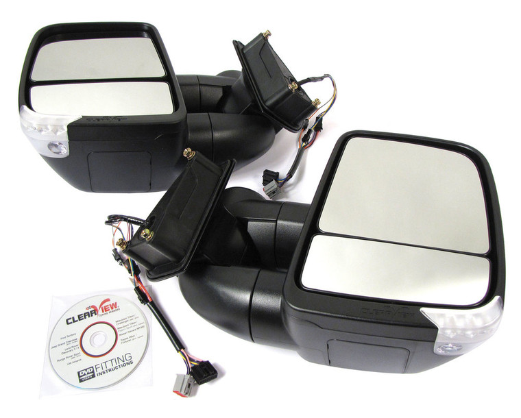 Clearview NEXT GEN Towing Mirrors, Pair In Black, For Land Rover LR3, LR4, And Range Rover Sport, Electric Power Adjustable With Turn Signal Indicators (See Fitment Years)