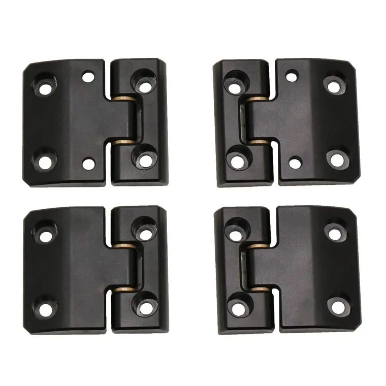 Front Door Hinges, Billet Black Aluminum, Four Piece Set, By Exmoor Trim For Land Rover Defender 90, 110, 130 (See Fitment Years)