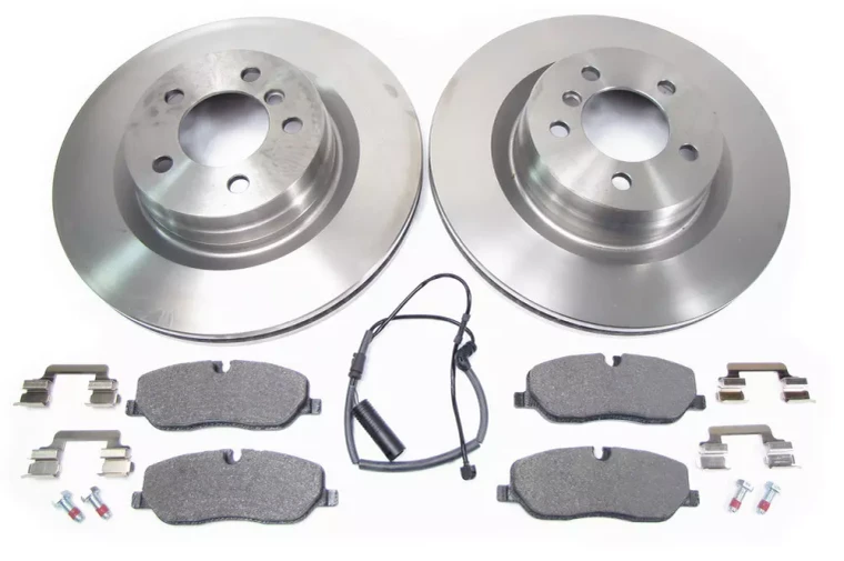 Front Brake Rebuilding Kit For Range Rover Full Size L322, 2006 - 2009, Includes Textar Pads, Pair Of Rotors, Brake Wear Sensor, And Hardware