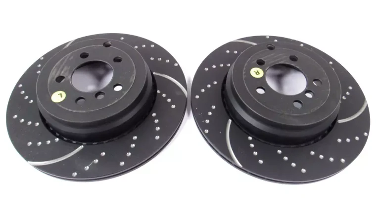 EBC Brakes Rear Rotors, Pair, GD1722 3GD Series, Dimpled And Slotted, For Range Rover Full Size L322, 2010 - 2012