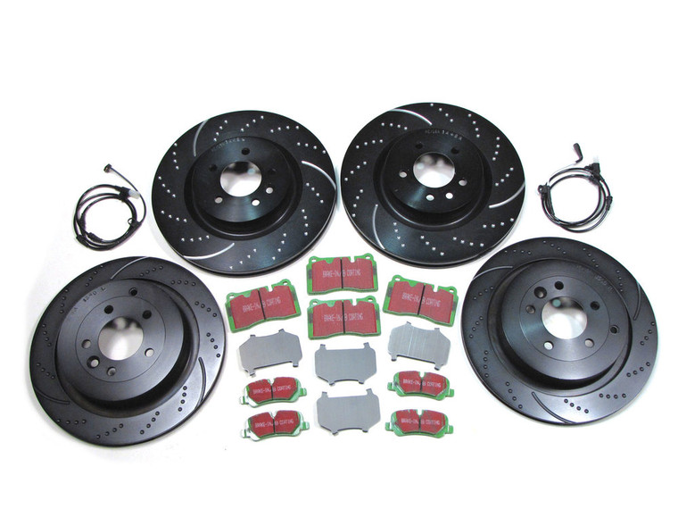 EBC Performance Brake Rebuild Kit, Front And Rear, 3GD Series Sport Brake Rotors And Greenstuff Pads With Wear Sensors, For Range Rover Sport Supercharged, 2006 - 2009