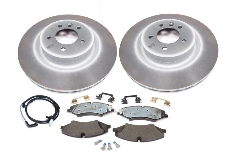 Front Brake Rebuild Kit With Genuine Pads, Rotors, Wear Sensor, And Clips, For Range Rover Sport, 2010 - 2013