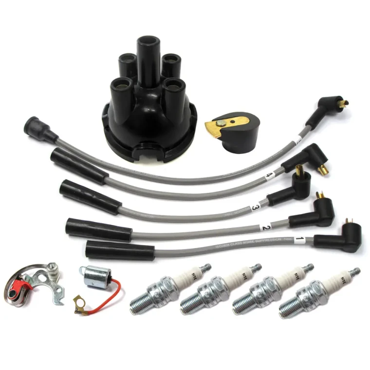 Ignition Tune Up Kit For Land Rover Series 2 And 2A, 1958 - 1971, Includes 2031 Spark Plugs, Ignition Wires, Distributor Cap And Rotor By Lucas, Points, And Condenser