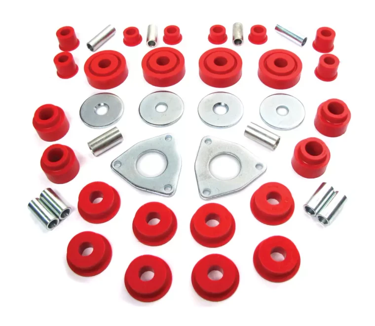 Polyurethane Bushing Kit By Polybush, Front And Rear Suspension, Red / Very Firm, For Land Rover Defender 110, 1993-Only