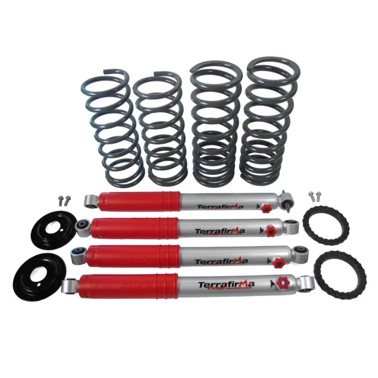 Shock And Spring Suspension Kit By Terrafirma With Front And Rear 4-Stage Adjustable Shocks And 3-Inch Lift Medium Load TF042 And TF023V Springs For Land Rover Discovery Series II, 1999 - 2004