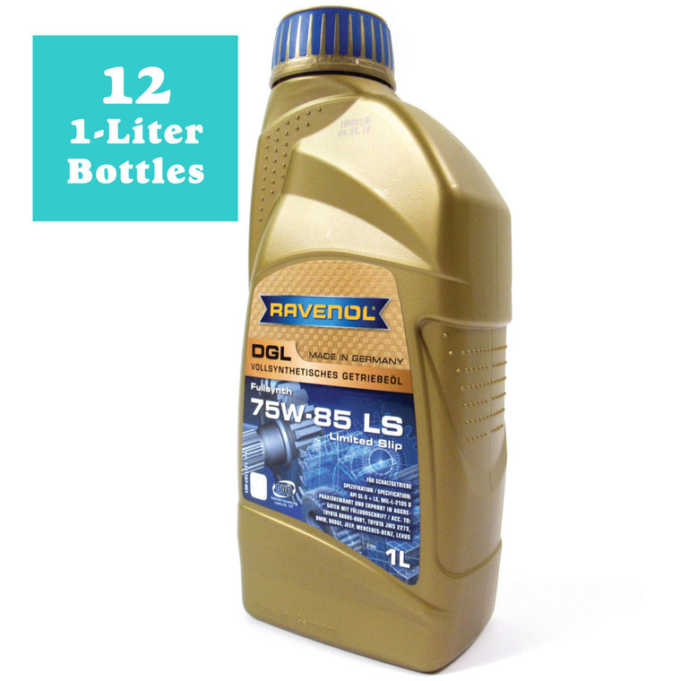 Differential Fluid Gear Oil By Ravenol, SAE 75W-85 Fully Synthetic DGL API Gl-5 LS, 12-One Liter Bottles For Range Rover Evoque (LR052059)