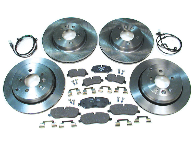 Complete Brake Kit, Front And Rear, Includes Genuine Pads With Pins And Clips, Standard Rotors And Replacement Wear Sensors For Land Rover LR3 V6
