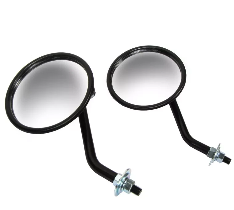 Stationary Wing Mirror Arms 562912, Pair, Round, Black, Includes Glass, For Land Rover Series 2, 2A, And 3, 88 And 109-Inch Models