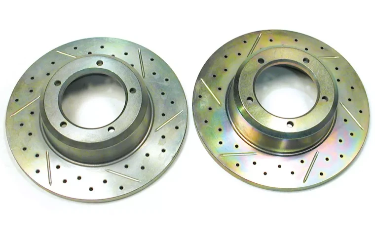 Performance Front Brake Rotors LR017951 By Terrafirma, Drilled And Slotted, Non-ABS, For Land Rover Discovery I, Defender 90 And 110 (See Fitment Years)