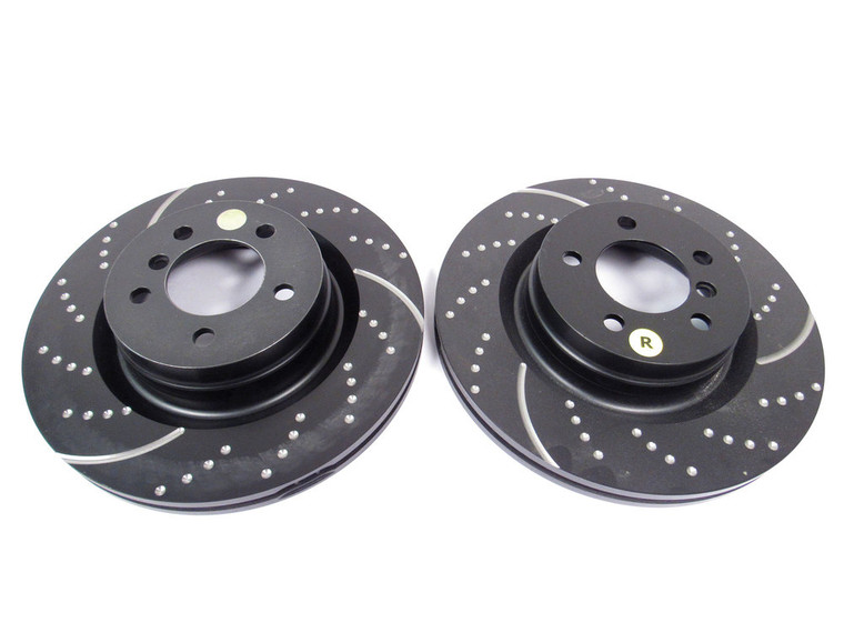 Brake Rotors, Front Pair, EBC 3GD Series Sport, Dimpled And Slotted, For Range Rover Full Size L322, 2006 - 2009