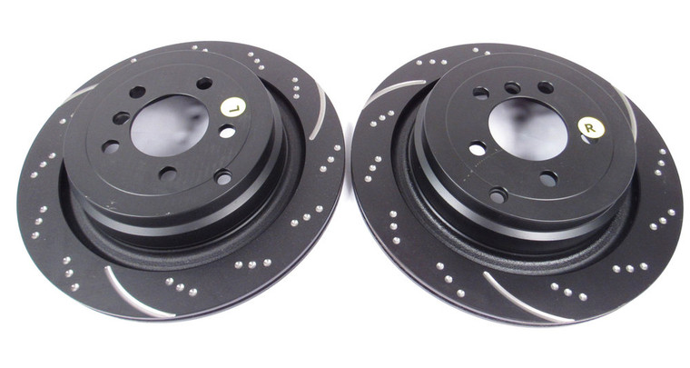 Brake Rotors, Rear Pair, EBC 3GD Series Sport, Dimpled And Slotted, For Range Rover Full Size L322, 2006 - 2009