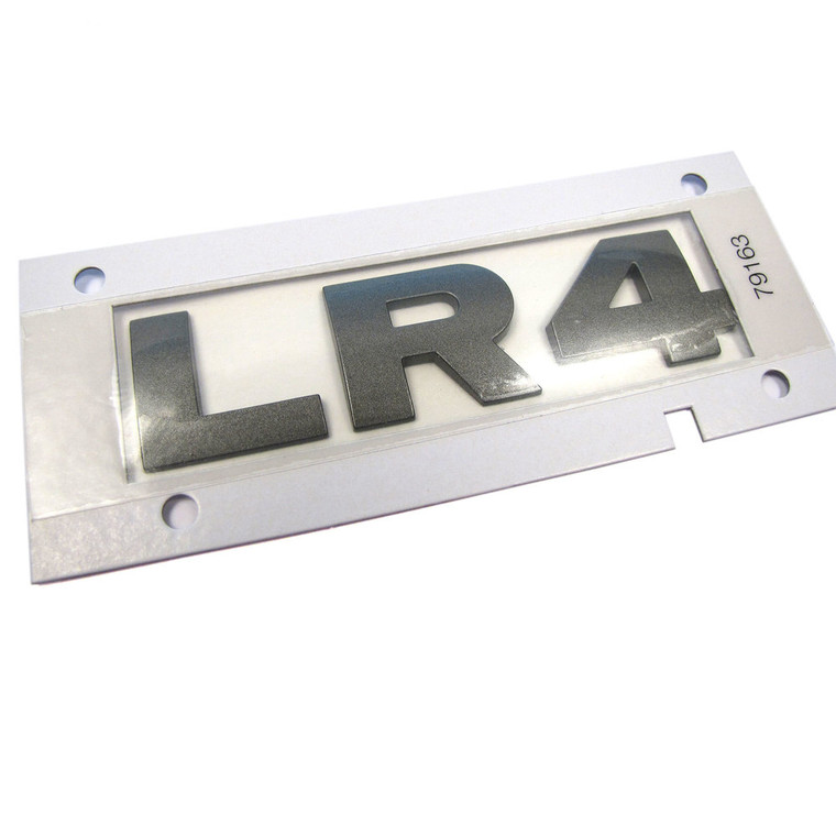 Genuine Rear Tailgate Badge LR018256, 'LR4' Text In Brunel Metallic, For Land Rover LR4, 2010 - 2016