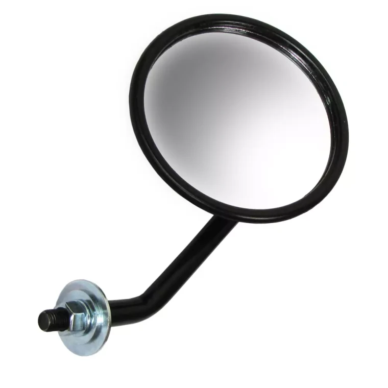 Stationary Wing Mirror Arm 562912, Round, Black, Includes Glass, For Land Rover Series 2, 2A, And 3, 88 And 109-Inch Models