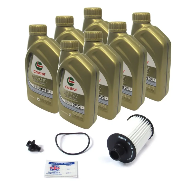 Complete Oil Change Kit For Range Rover Velar Supercharged 3.0L V6, 2018 - 2020, Includes Cartridge Oil Filter By Mahle, 7 Quarts Castrol Edge Professional OE 0W-20 Oil And Reminder Sticker