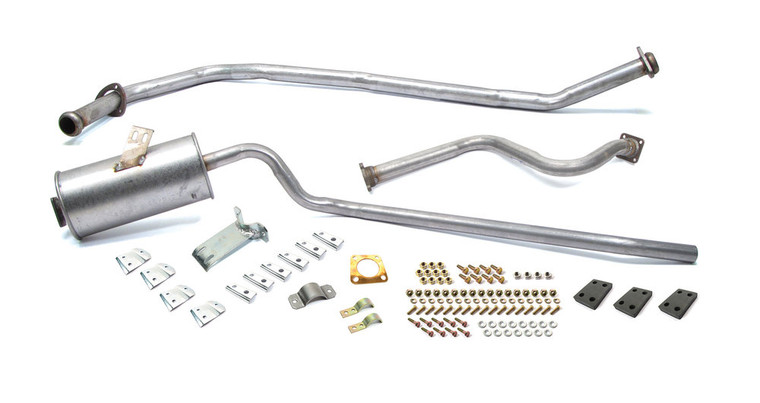 Exhaust System Kit For Land Rover Series 109 Standard 2.25 4-Door, Includes Muffler, Pipes, Hangers, And Hardware