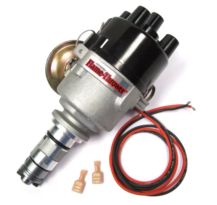 Pertronix D176600 Flame-Thrower Electronic Distributor, Cast 4 Cylinder Plug And Play With Ignitor 12V Negative Ground For Land Rover Series