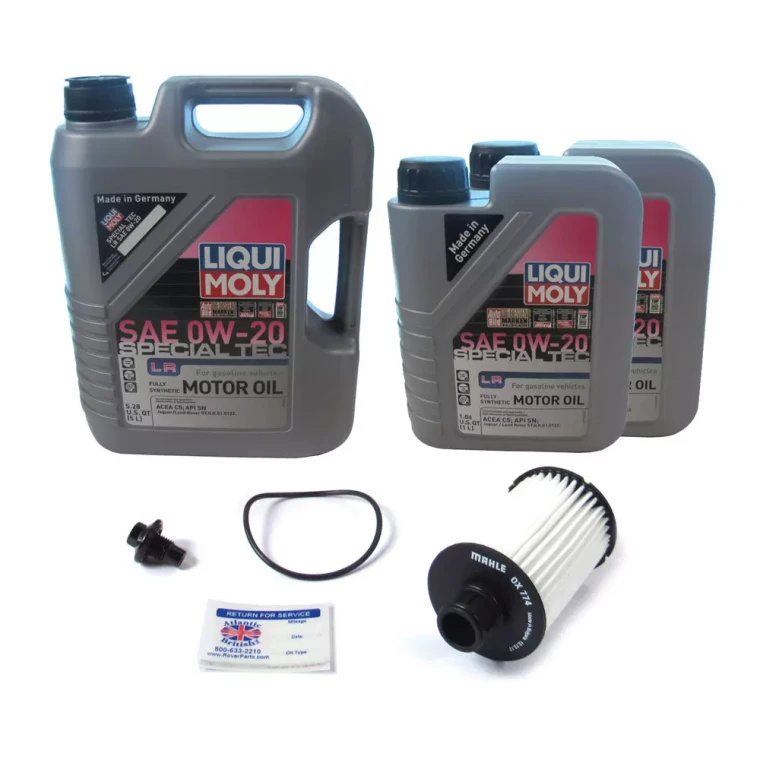 Complete Oil Change Kit For Range Rover Velar Supercharged 3.0L V6, 2018 - 2020, Includes Oil Filter With Seal By Mahle, 7 Liters LIQUI MOLY Special Tech LR SAE 0W-20 Oil, Drain Plug, And Reminder Sticker