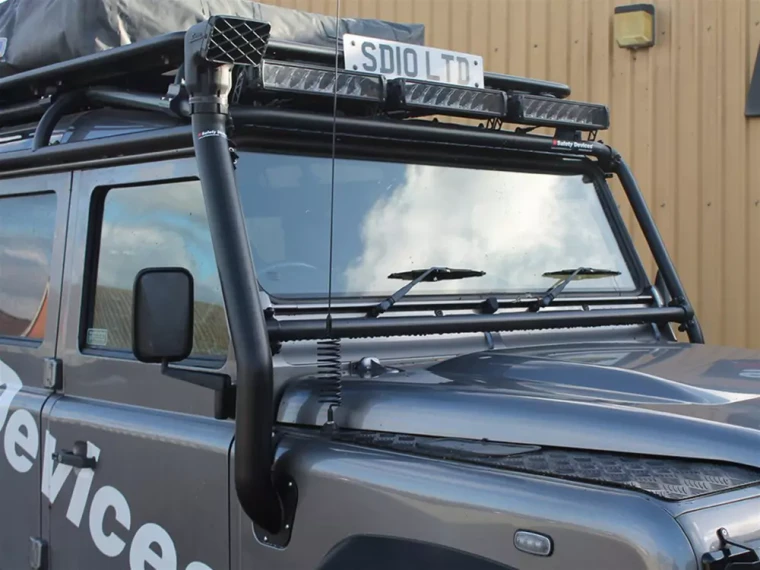 3-Inch Roll Cage Air Intake Snorkel With Mounts By Safety Devices For Land Rover Defender 90 and 110, Rest-of-World Models, 1983 - 2006