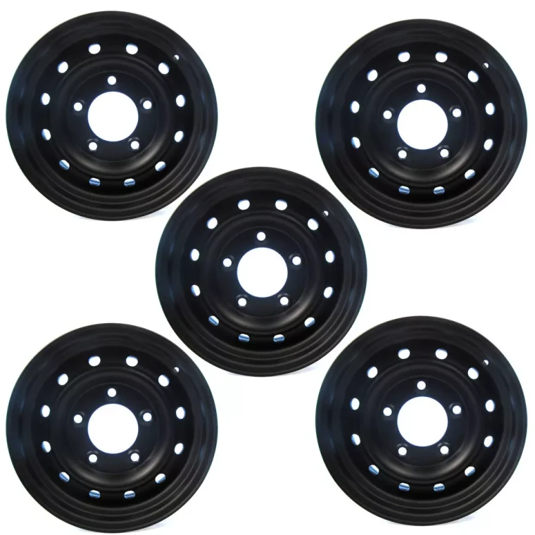 NATO Steel Wheels ANR4583PM, Set Of 5, Black, 16 x 6.5-Inch, Tubeless, Wolf Style, For Land Rover Discovery I, Defender 90, 110 And 130, And Range Rover Classic (See Fitment Years)