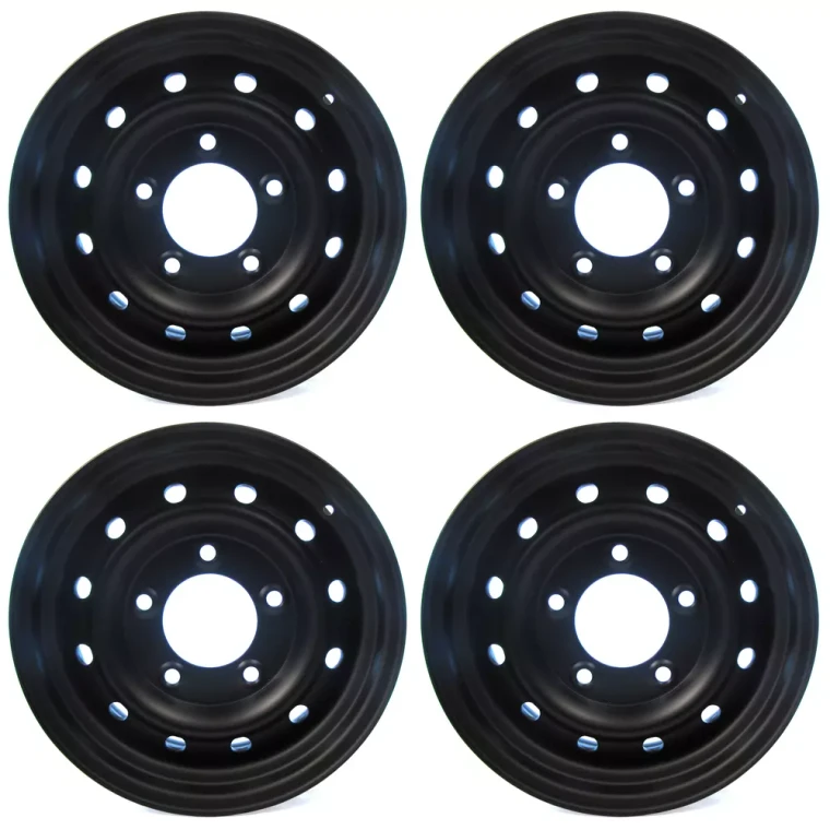 NATO Steel Wheels ANR4583PM, Set Of 4, Black, 16 x 6.5-Inch, Tubeless, Wolf Style, For Land Rover Discovery I, Defender 90, 110 And 130, And Range Rover Classic (See Fitment Years)
