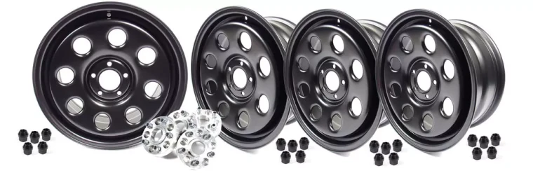 Steel Wheels By Terrafirma, Set Of 4, Satin Black 18 X 8 Inch, Wheel Spacers And Lug Nuts Included, For Land Rover LR4 And Range Rover