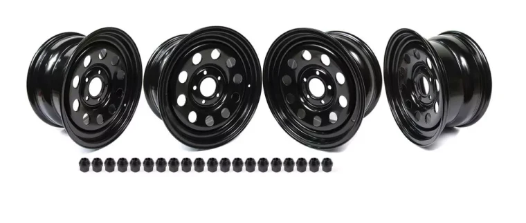 Set Of 4 Steel Modular Black Wheels By Terrafirma (GRW012) With Complete Set of Black Lug Nuts, 16 x 8 Inch, For Land Rover Discovery Series II And Range Rover P38