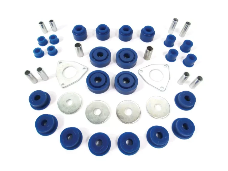 Polyurethane Bushing Kit By Polybush, Front And Rear Suspension, Blue / Soft, For Land Rover Discovery 1, Range Rover Classic And Defender 90