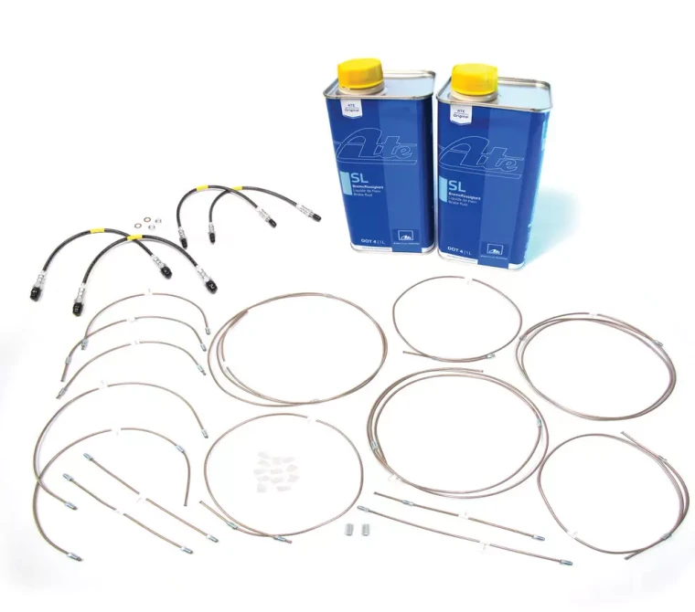 Brake Hose And Pipe Replacement Kit With Fluid, For Land Rover Discovery I, Featuring Stainless Steel Brake Hoses, Non-Corrosive Copper And Nickel EziBend Pipes And ATE Original SL DOT 4 Fluid