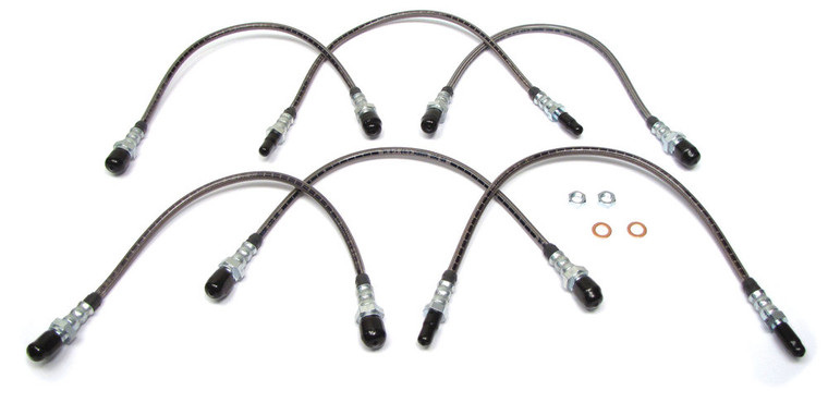 Performance Stainless Steel Brake Hose Kit With Teflon Liners For 2-Inch Raised Suspension With Extended Hoses On Range Rover Classic 1992 - 1995