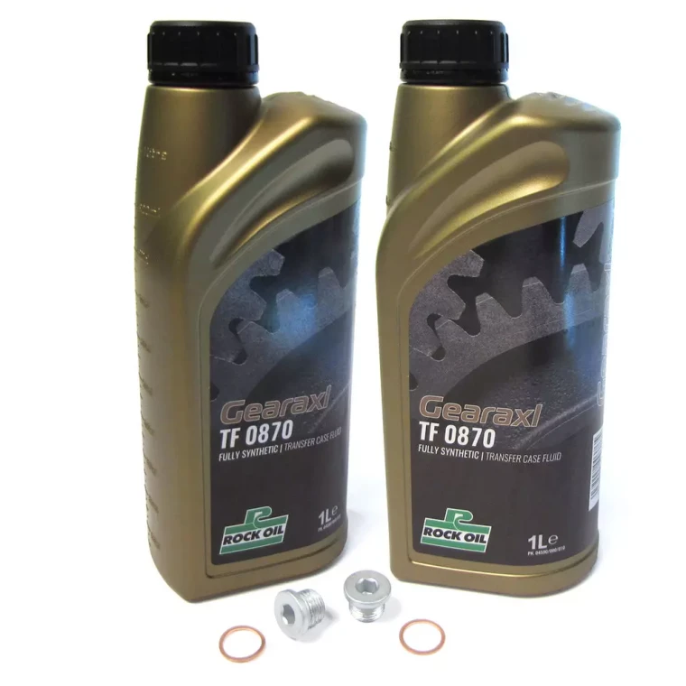 Transfer Case Maintenance Kit For Land Rover LR3 And LR4, Includes 2 Liters Rock Oil TF0870 Transfer Case Fluid IYK500010 And Replacement Drain And Fill Plugs With Washer Seals, 2005 - 2013