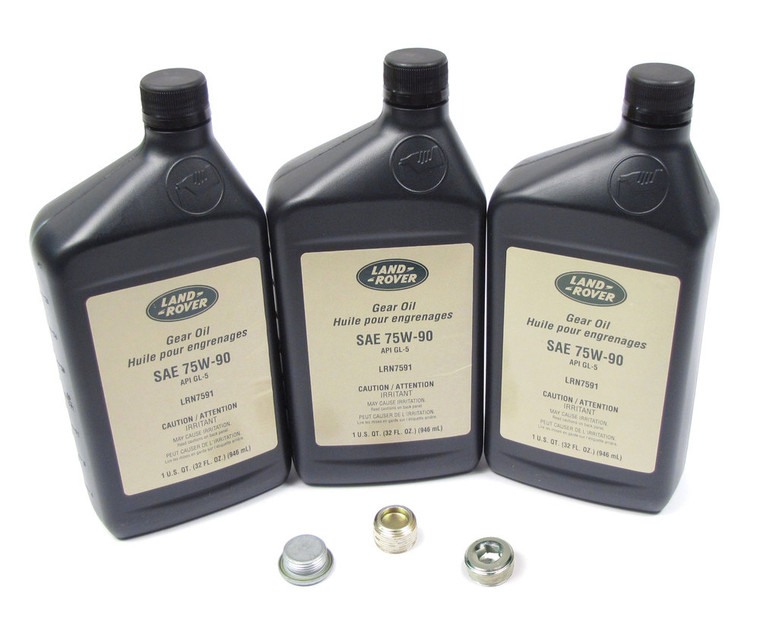 Differential Service, Kit Front And Rear, With 3 Quarts Genuine Differential Oil 75W90R GL5 And 3 Replacement Drain And Fill Plugs For Range Rover Full Size L322