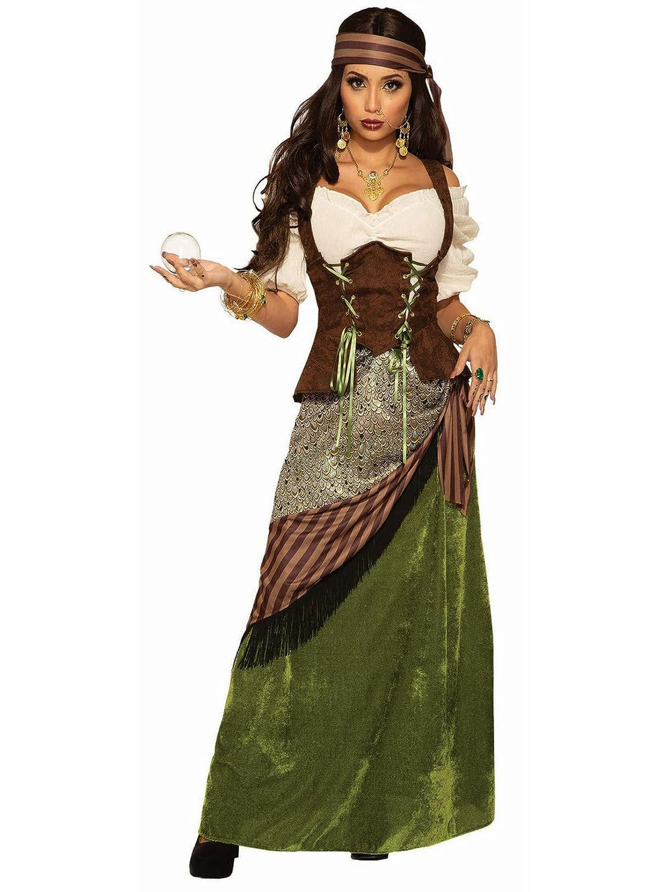 Womens Gypsy Girl Fortune Teller Costume Ladies Mystic Fancy Dress Plus  Size