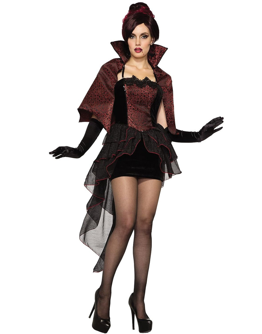 Vampire Corset Red Black Gothic Vampiress Fancy Dress Halloween Adult  Costume