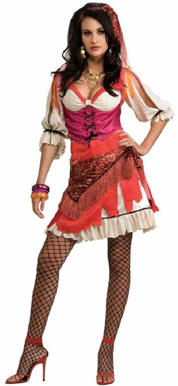 Womens Gypsy Girl Fortune Teller Costume Ladies Mystic Fancy Dress Plus  Size