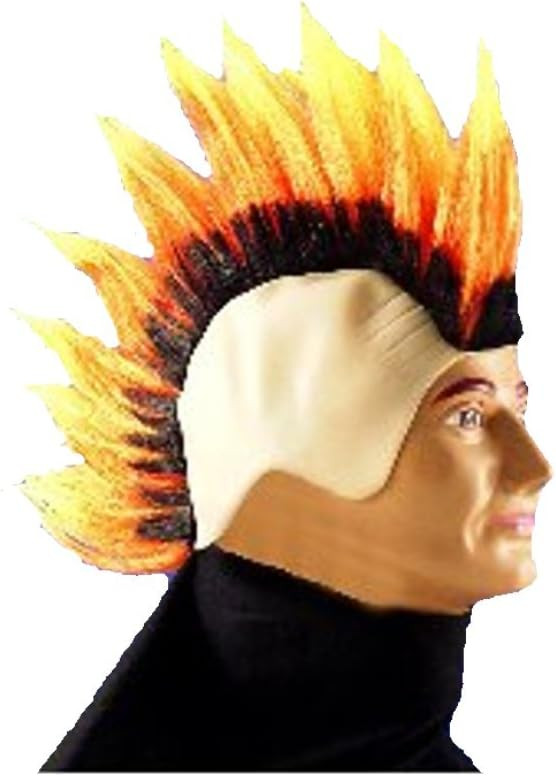 Punk Skull Mohawk Wig 80's Retro Fancy Dress Halloween Adult Costume  Accessory