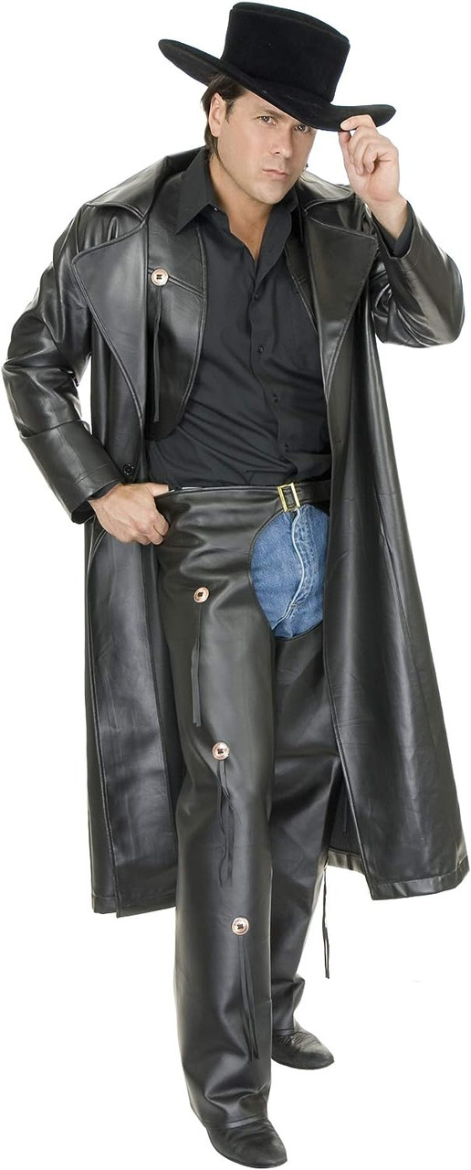 Range Rider Duster Faux Leather Cowboy Outlaw Halloween Adult Costume 2  COLORS